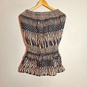 Topshop Black and Cream Patterned Blouse S/M Tube Elastic Drawstring Pockets